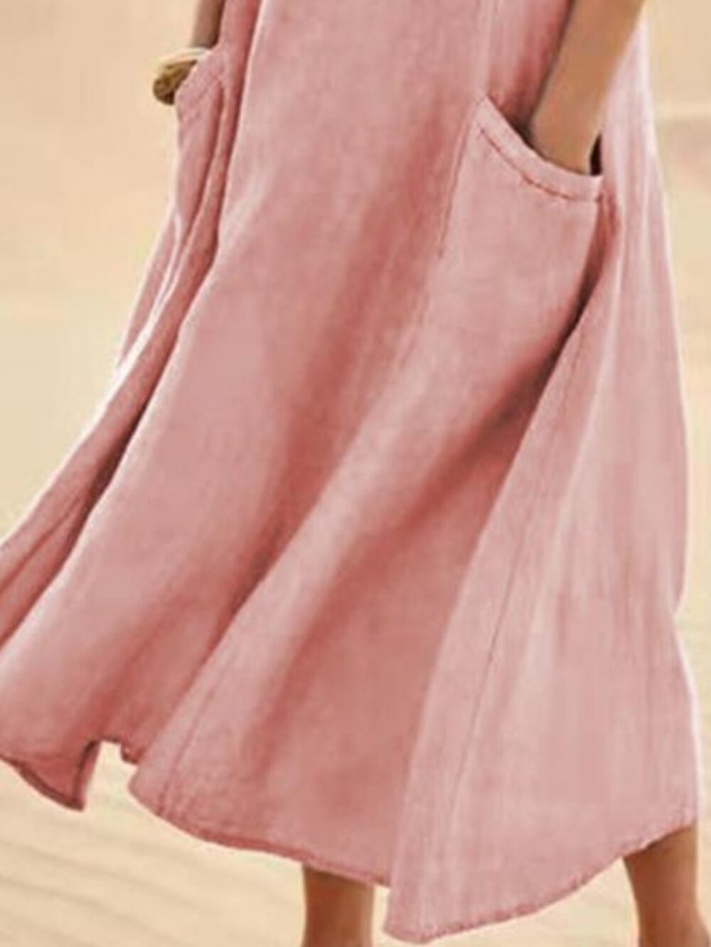 Women’s Pink Sleeveless A-Line Maxi Dress with Pockets – Casual Loose Fit - Picture 3 of 3